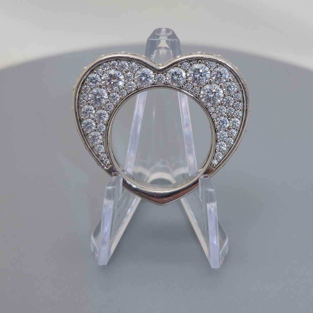 Diamonique Silver Heart-Shaped Ring with Pavé Accents